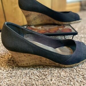 Black Wedge Peep-Toe Shoes